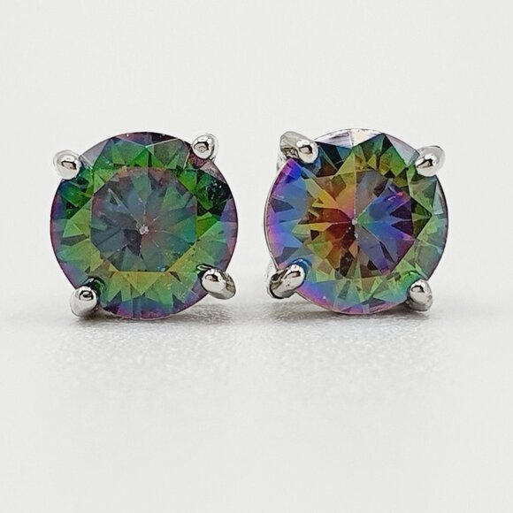🍁 Round Colorful Micro Pave Zircon Stud Earrings for Women, EVGG1033 - Picture 4 of 4